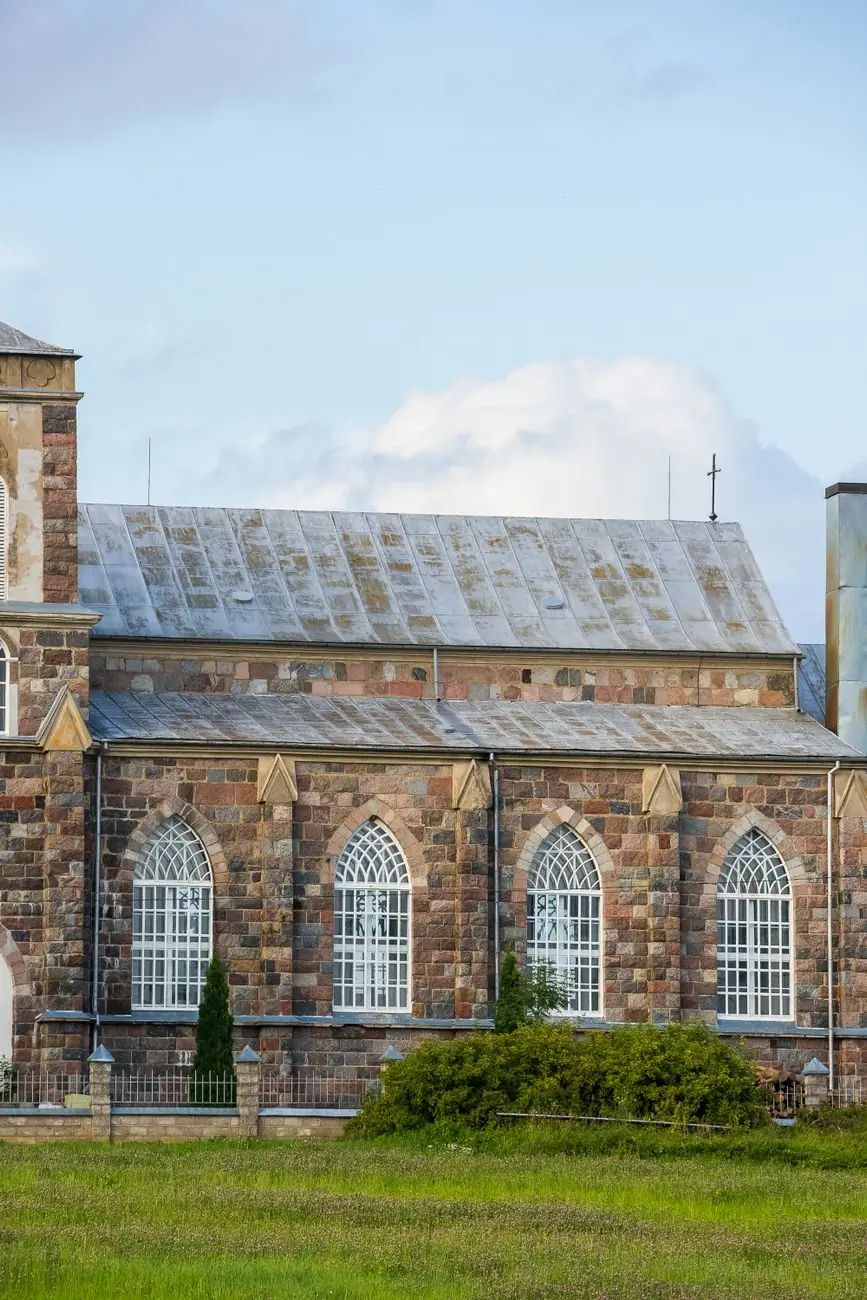 The bluestone exterior of St Joseph's Church, Brunswick West