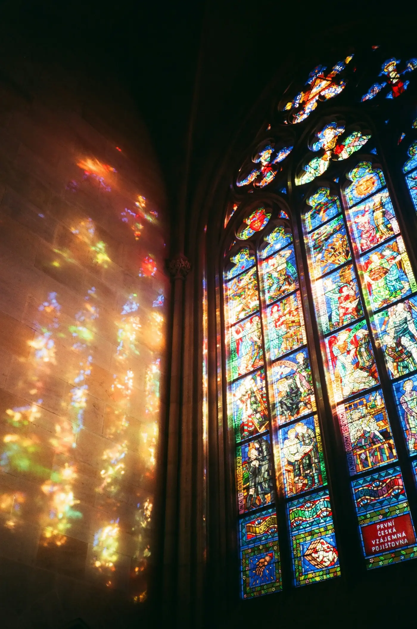 Sunlight through the stained glass windows of St Joseph's
